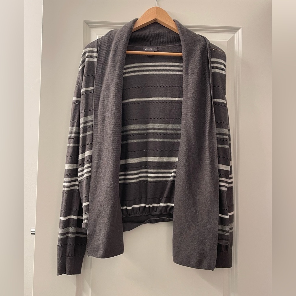 Eddie Bauer Women's Gray Striped Cardigan